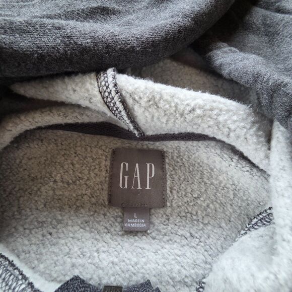 GAP Charcoal Heather Zip Up Hoodie Men’s L Fleece Sweatshirt - Picture 5 of 9